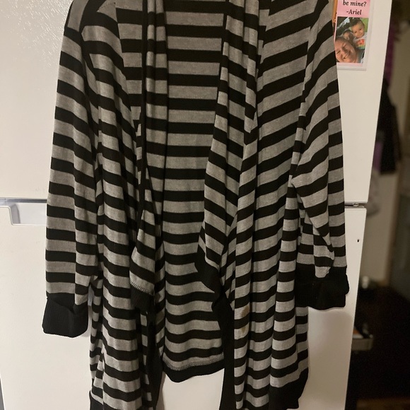 Cato Sweaters - Cato‎ Black and Gray Striped Cardigan
